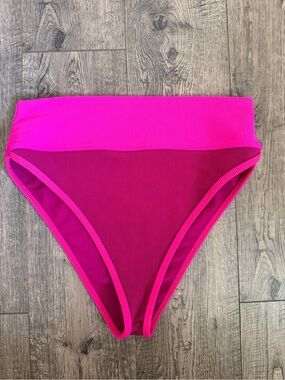 Beach Riot Hot Pink Ribbed High-Waist Bikini Bottom